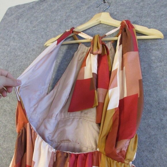 Where Mountains Meet Midi Dress Open Back S Silk Asymmetric Red Art To Wear 212 - Picture 12 of 13